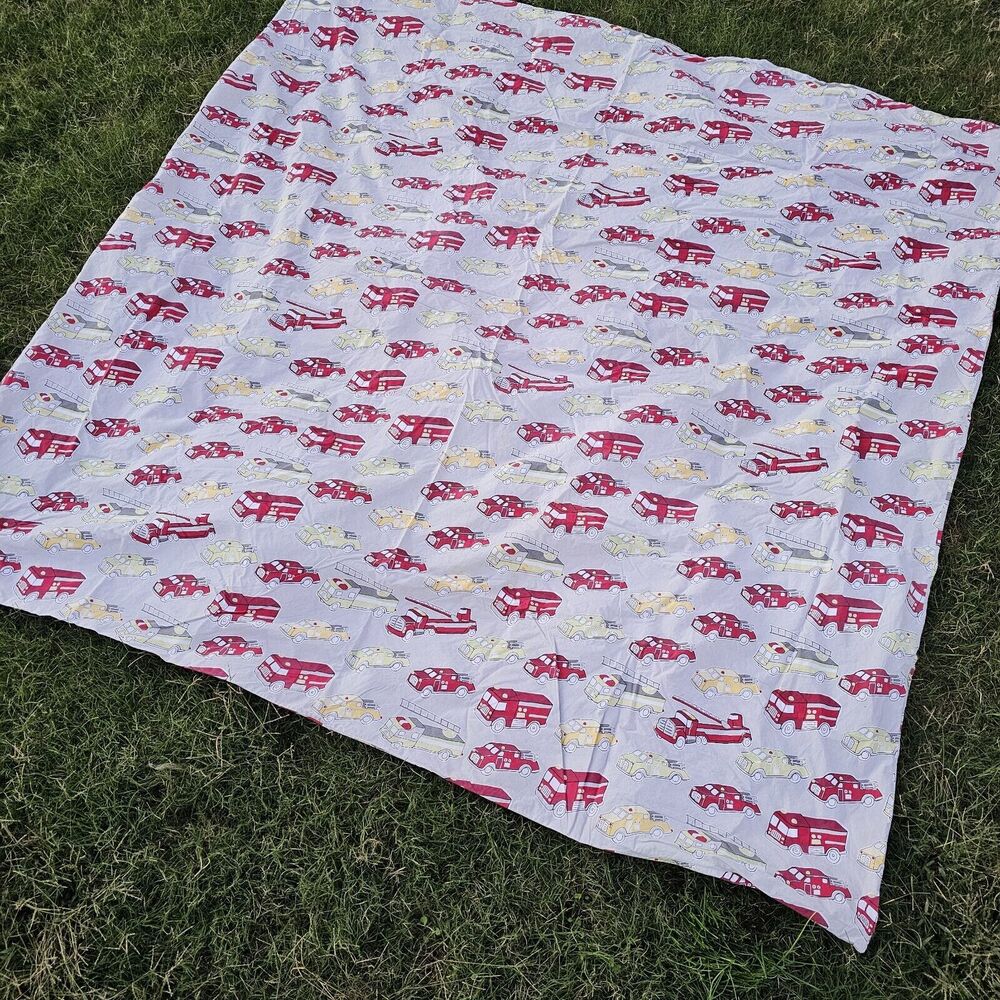 Pottery Barn Kids Full/Queen Fire Trucks Duvet And Single Sham SEE PICTURES!